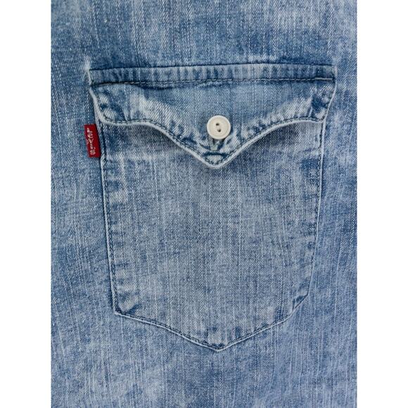 Levis Shirt Mens XL (Large Fit) Blue Acid Wash Denim Short Sleeve Casual Western - Picture 5 of 8